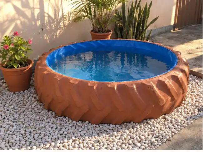 Cena ilustrativa: Pneu terracota com pedrinhas