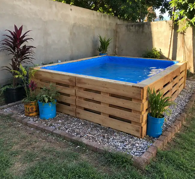 Cena ilustrativa: Pallet natural com cascalho